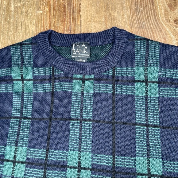 Jos A Bank Men’s Green Plaid Executive Collection 100% Cotton Sweater Sz XL - Picture 2 of 8